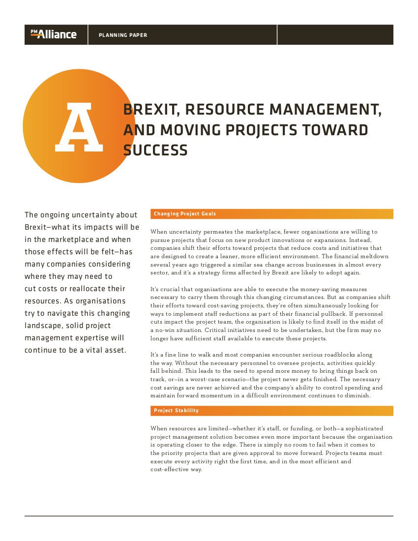 Brexit, Resource Management, and Moving Projects toward Success